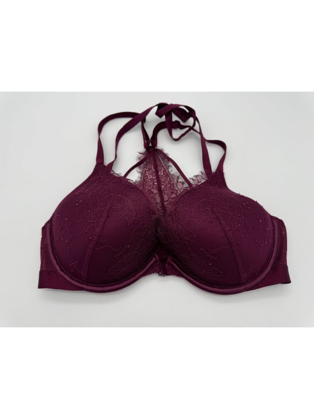 Victoria's Secret Very Sexy Plunge Bra Plum Purple Lace Strappy Underwire 34D